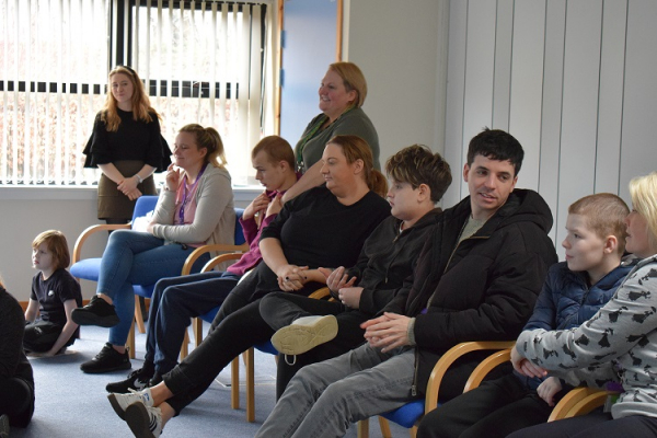 Staff and pupils at Assembly