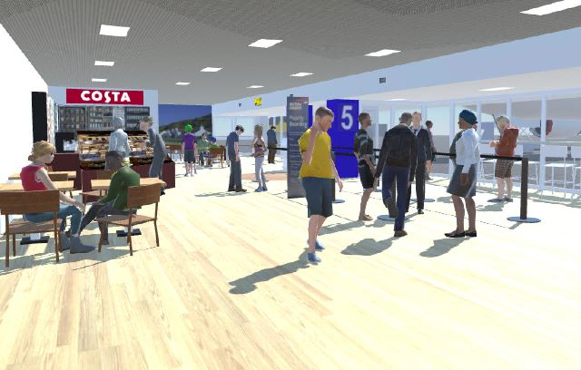 Early development screenshots, modelled on Aberdeen Airport Check In & Boarding Area
