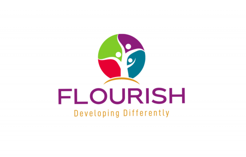 Image is of a colourful Flourish logo, with the text 'Developing Differently' underneath